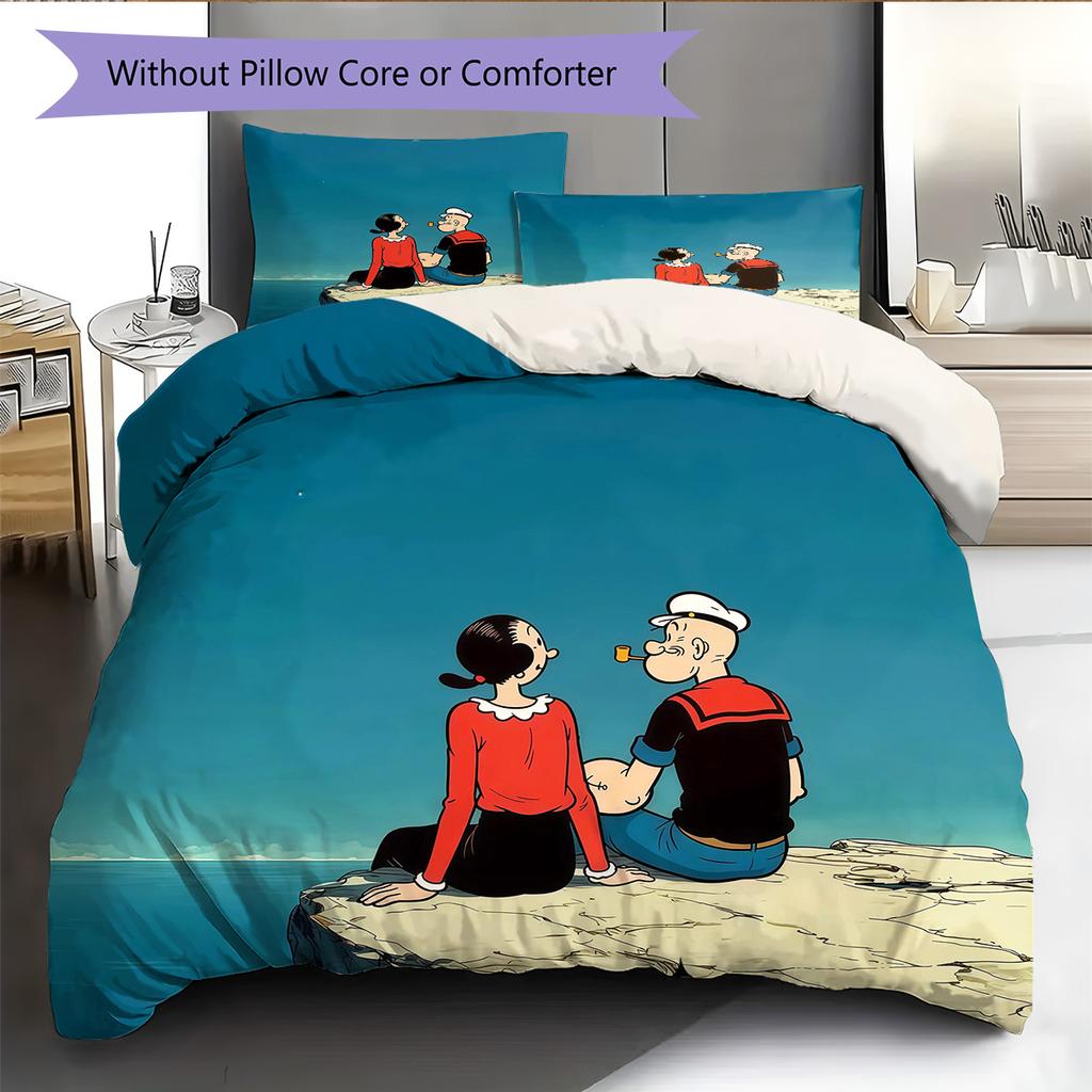 Popeye the Sailor Pattern Bedding Quilt Set Home Decoration Gift (1 * duvet cover + 2 * pillowcase without core)