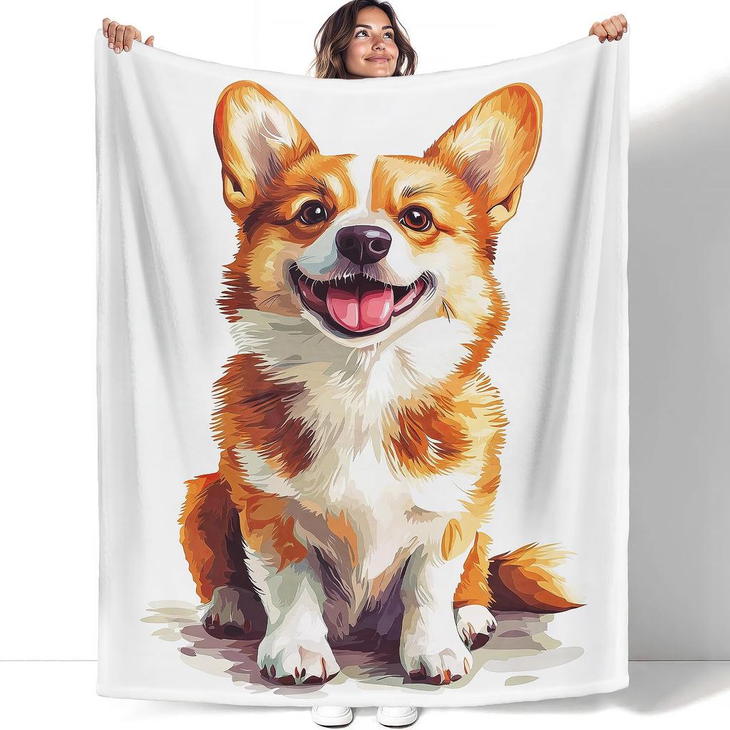 Cute Pet Corgi Dog Throw Blanket Fuzzy Soft Cozy Warm Lightweight Plush Fleece Flannel Blanket for Couch Bed Sofa Home Decor