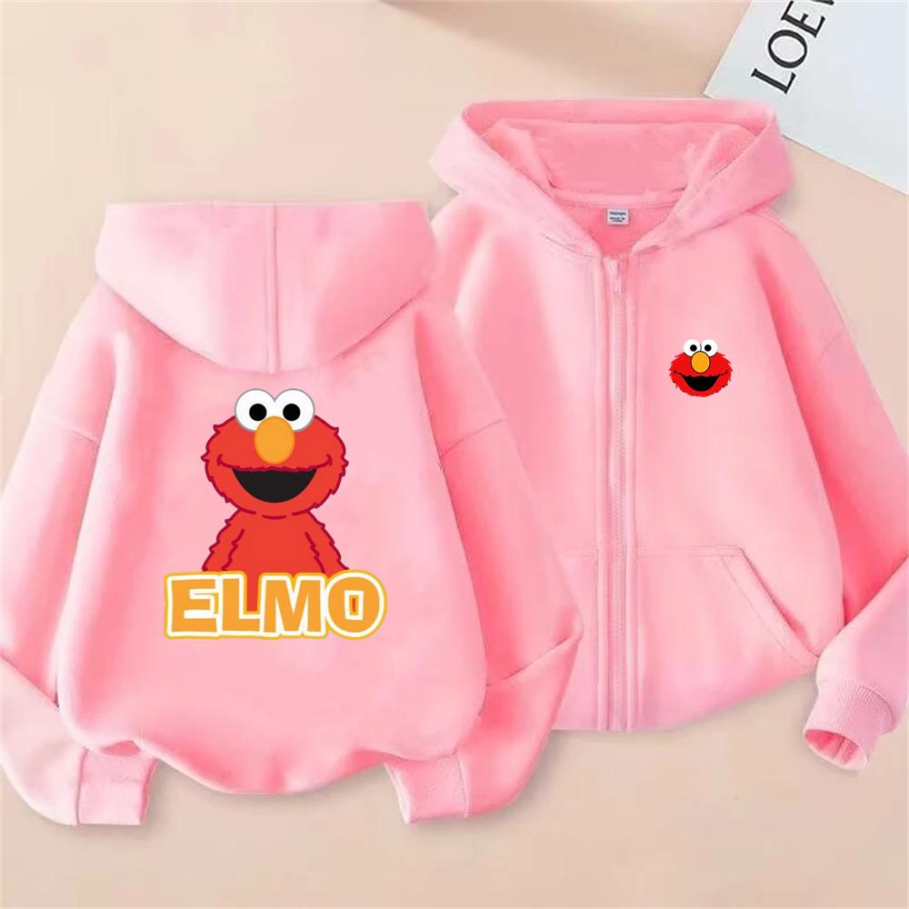 Elmo SESAME STREET Kids Zipper Hoodies Coat for Boys Girls Pink 3-12 Years Kids Casual Sweatshirts Festival Gifts