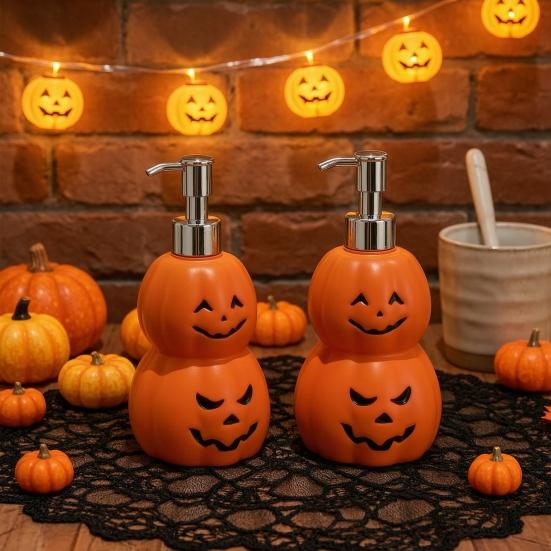 Creative Lotion Pump Halloween Pumpkin Soap Dispenser, Refillable Liquid Hand Bottle, Seasonal Home Decoration Durable Vinyl Press Type Dispensing