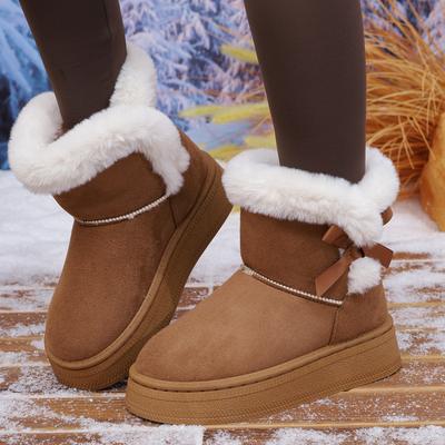 Women Boots Winter Thick Bottom Plush Casual Snow Cotton Boots Women Warm Butterfly Knot Cross Border Round Toe Shoes for Women