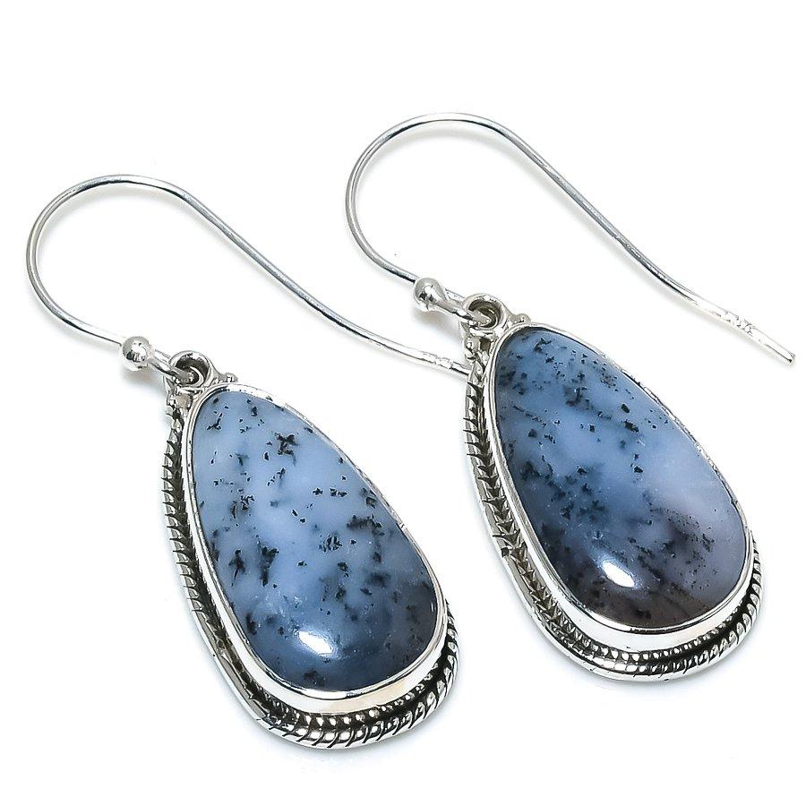 Cerceu cadou din argint solid 925 din opal din dendrit natural 1,50" P6i68