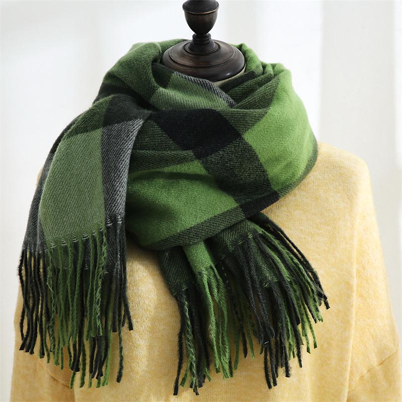 Women's Fashionable Plaid Scarf - 2025 Korean Style Warm Faux Cashmere Autumn/Winter Shawl