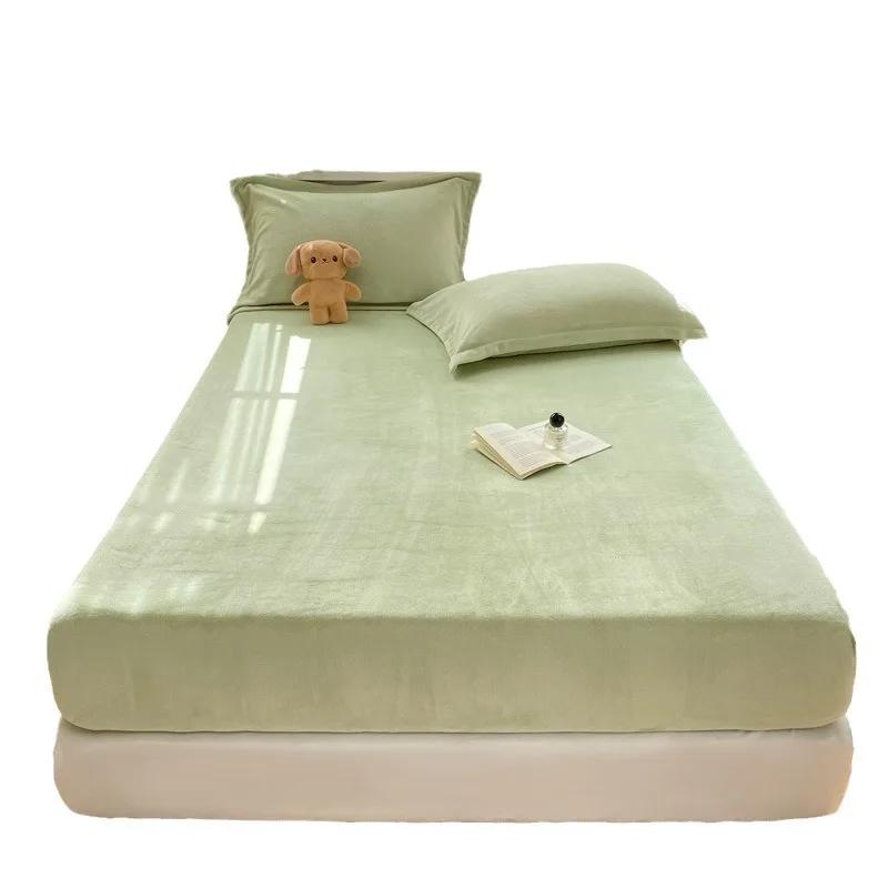 Autumn Winter Warm Fitted Bed Sheet Flannel Soft Comfortable Queen Bed Sheets Thicked Coral Fleece Mattress Cover Plush Bedsheet