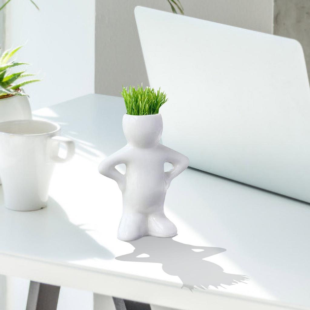 Bonsai Head Grass Hair Ceramic Plant Garden,Tree Doll Grass Pot