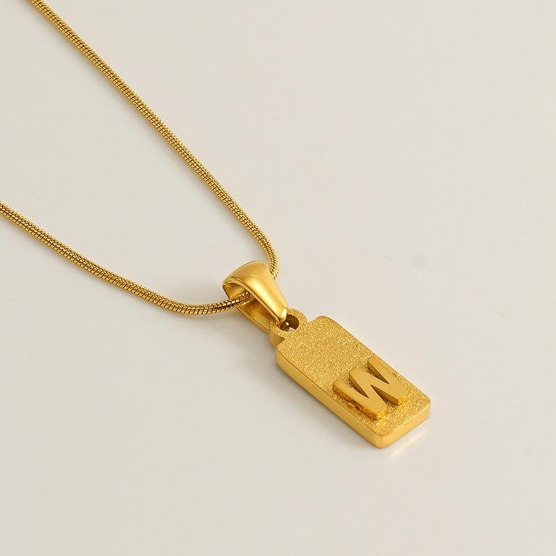 New 26 English letter pendant stainless steel pressed sand rectangular letter collarbone chain necklace female
