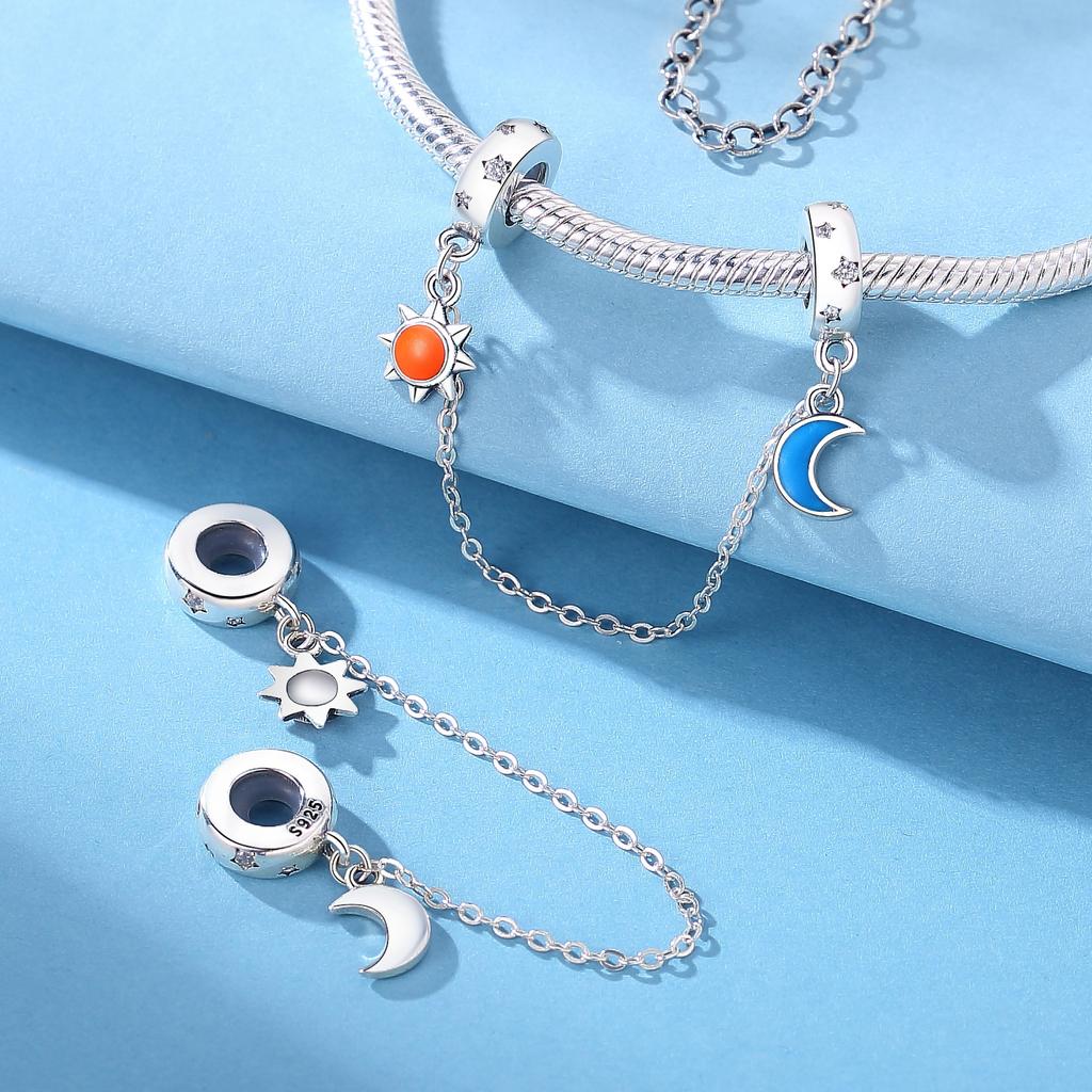 Beads Copper Charms Original Star Moon Sun Safety Chain Beads Fit Bracelet Jewelry Diy Women Fine Gift Accessory