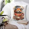 Tea Spirit Red Panda Pillowcase Polyester Linen Velvet Printed Zip Decorative Throw Pillow Case Sofa Seater Cushion Cover