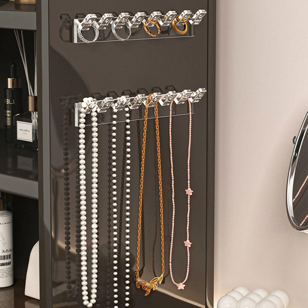 8 Hooks Jewelry Display Rack Wall Hanger Transparent Jewelry Hanging Hooks Plastic Adhesive Paste Organizer Box