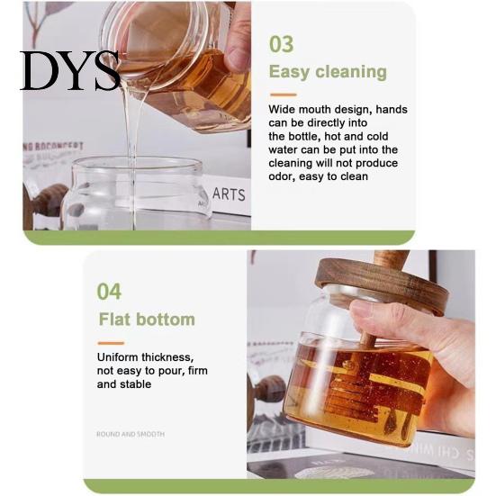 Glass Honey Jar 500ML with Wooden Dipper Lid Airtight Pot Set Transparent Stick Integrated Dipping Sauce And for Easy Monitoring Wide Mouth Dispenser