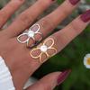 Exquisite Rhinestone Hollow Metal Flower Rings for Women Men Simple Stainless Steel Open Rings Non Fading Jewelry Gift