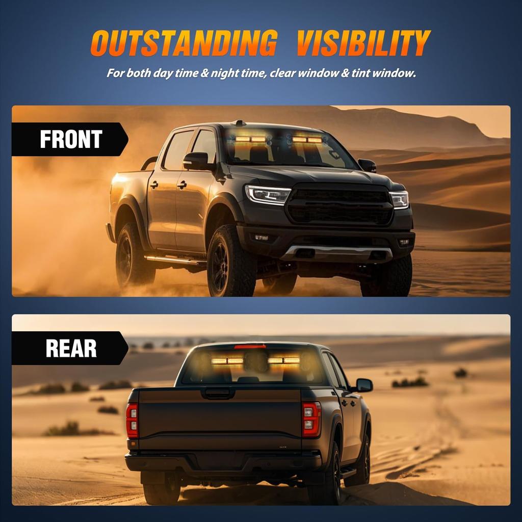 Nilight 40LED Amber Emergency Strobe Traffic Advisor Light Bar with Suction Cups Dash Safety Warning Hazard Flashing Lights Interior Front/Rear