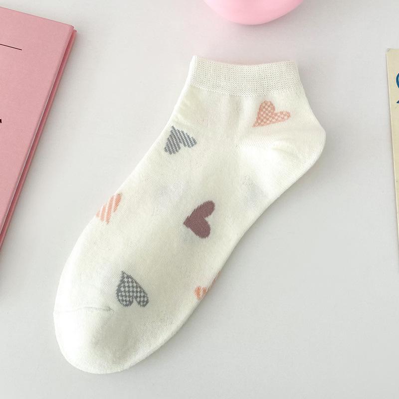 5/10 Pairs Women's Spring Summer Orange Pink Color Scheme Women's Socks Breathable Sweat Wicking Academic Style Women's Boat Socks Short Socks