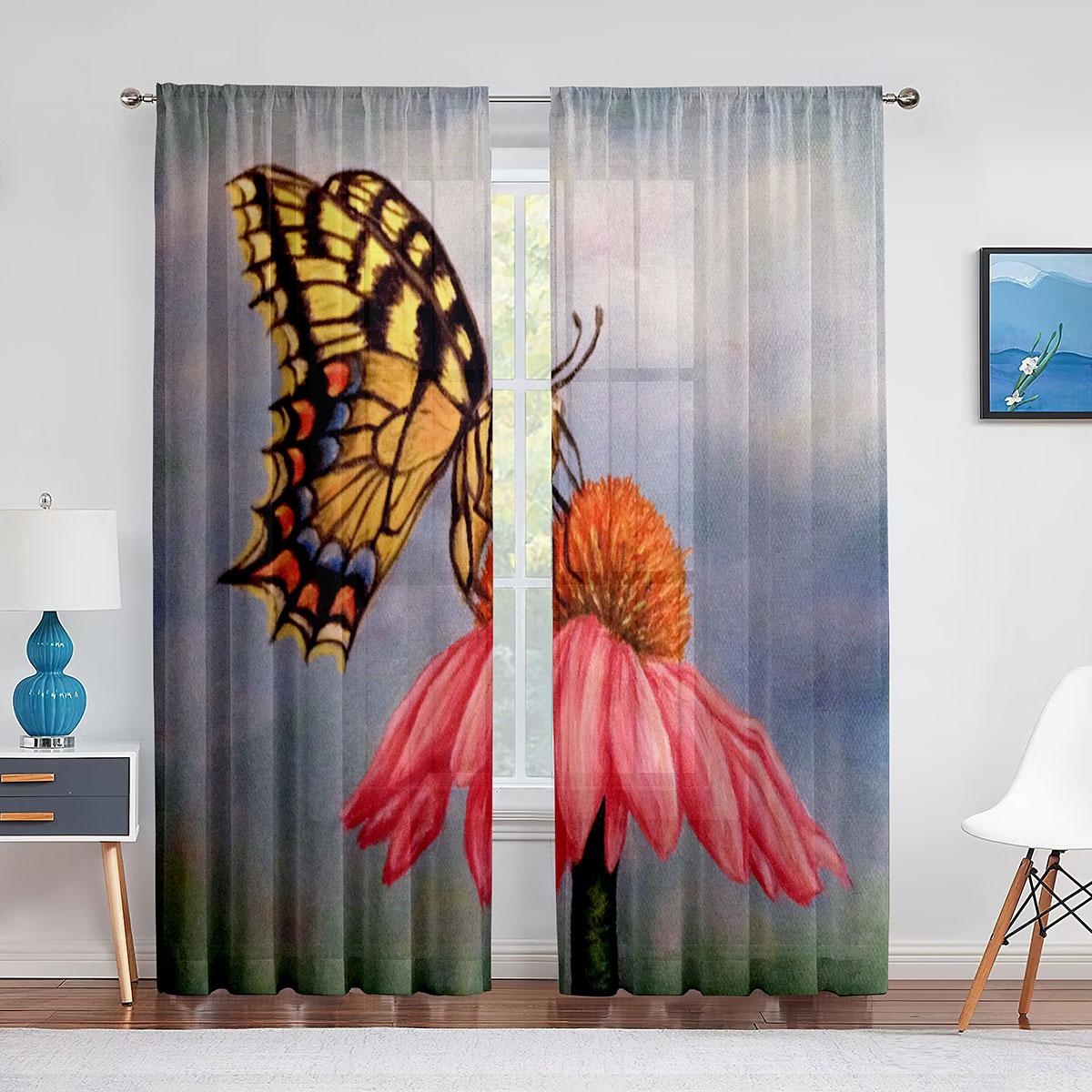Весенний цветок красочные цветочные бабочки прозрачные занавески для гостиной вуаль — фото 10