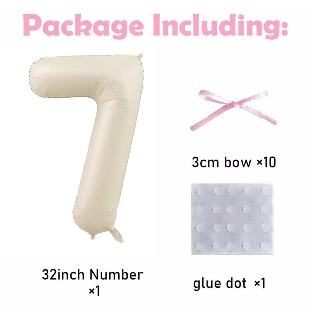 32inch Pink Bows Number Balloons Cream White Beige Number Foil Balloons Pink Bows For Girls Birthday Coquette Themed Party Decor