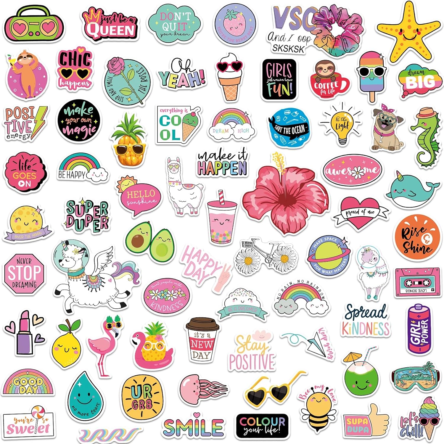 Water Bottle Stickers for Girls Teens Kids 145Pcs Waterproof Inspirational VSCO Vinyl Stickers for Laptop Skateboard Aesthetic Trendy Cute Word