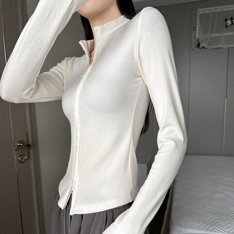 Dynamic Girl Zipper Jacket for Women with All-match Collar Slim Fit Slim Bottoming Cardigan Top