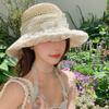 Women's Summer Hat Lace Ribbon Bow Flower Beads Big Brim Sunscreen Bucket Hat Sunshade Beach Accessories Sunhat New