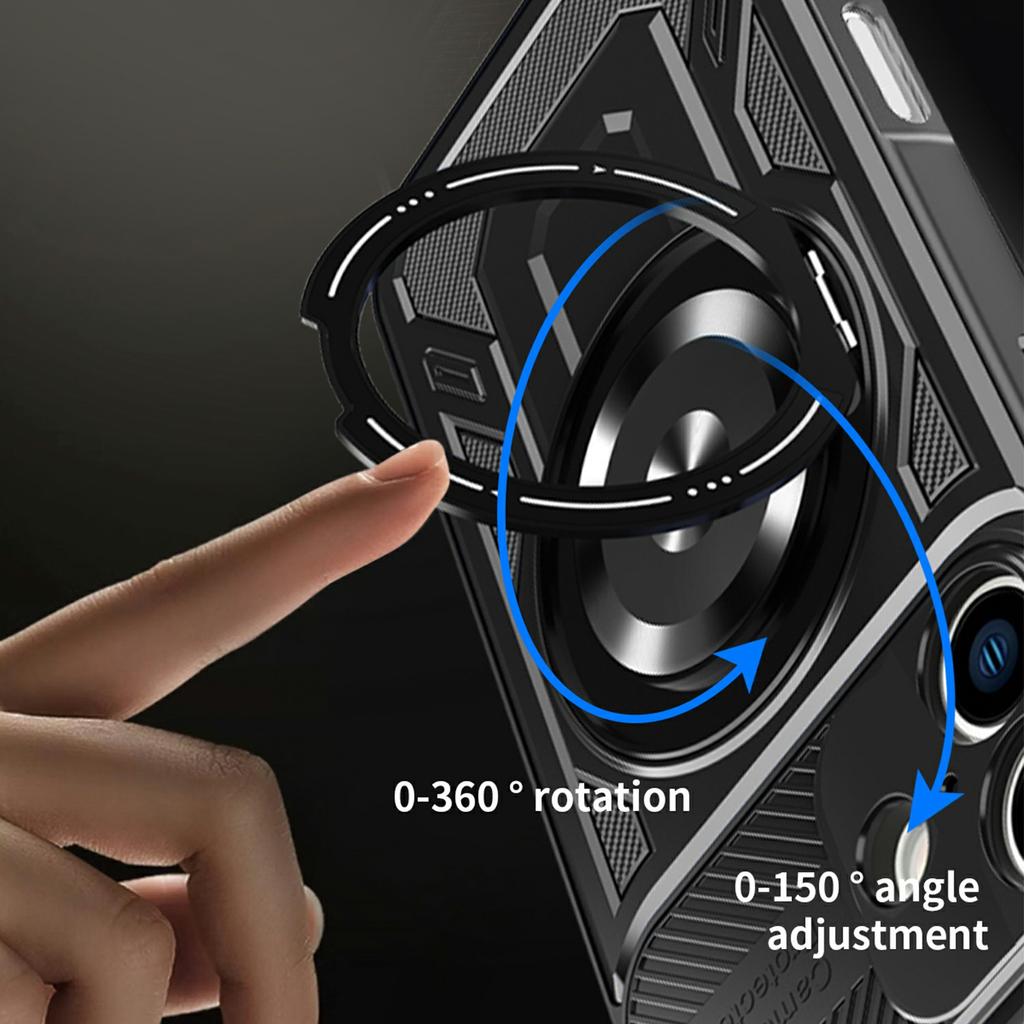 For iPhone 16 Magnetic Case Rotating Kickstand TPU+PC Phone Cover