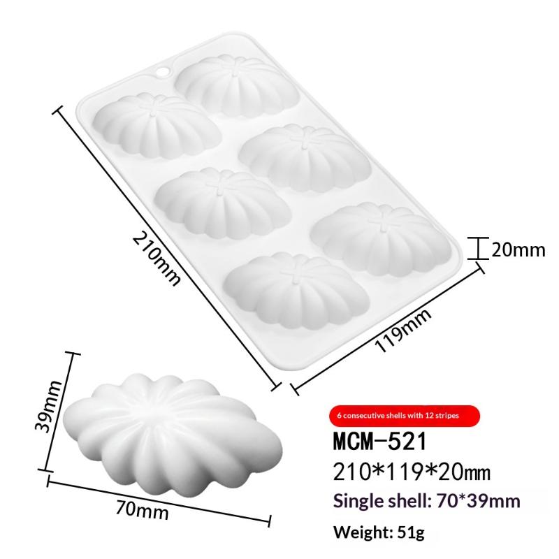 6 Cavity Shell Design Pudding Silicone Mousse Mould 3D Candy Chocolate Mold Diy Soap Model Cake Decorating Tools Bakeware