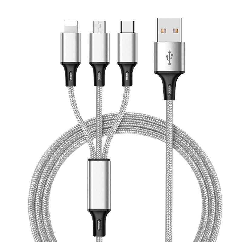 Three-in-One Braided Data Cable for Android, Type-C, and Apple Devices