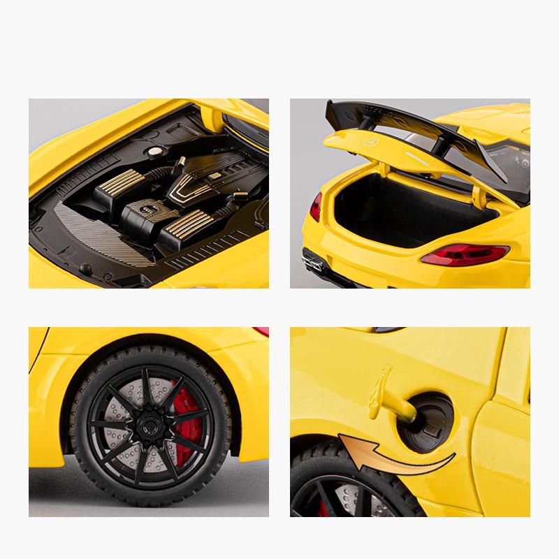 1/24 Benz SLS Amg Super Sports Car Alloy Diecast Model Metal Car Sound & Light Pull Back Collection Hobby Decorations Birthday