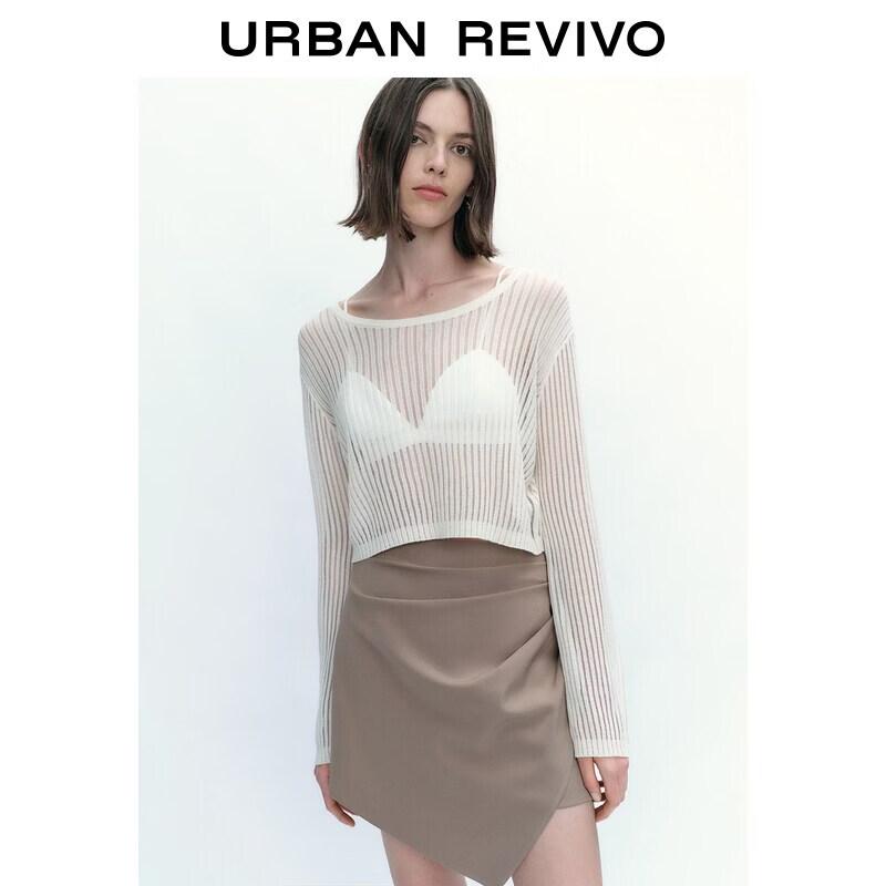 UR 2026 Summer Women s Ribbed Hollow-Out Cotton Knit Top M