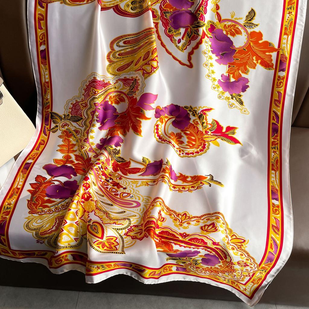 Literary Retro Cashew Totem Printing Silk Scarf Lijin Satin Long Silk Scarf Elegant Temperament Ladies Thin Section Shawl