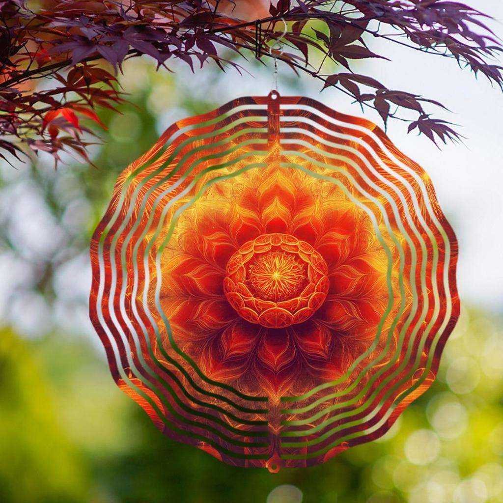 10 Inch Bohemian Metal Wind Chime with 360 Degree Swivel Hook Sunburst Design for Spring Summer Balcony