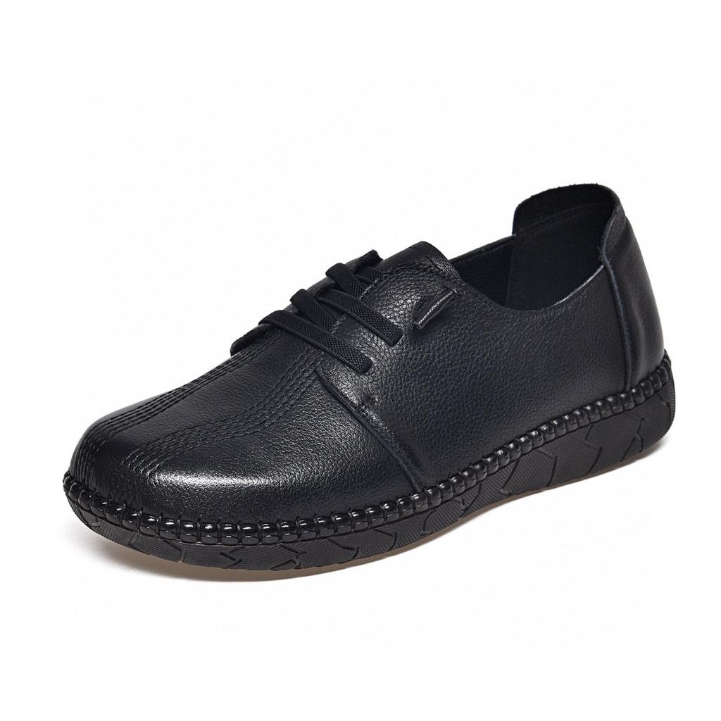 Round head flat shoes women's autumn new soft bottom soft surface first layer cowhide embroidered feet