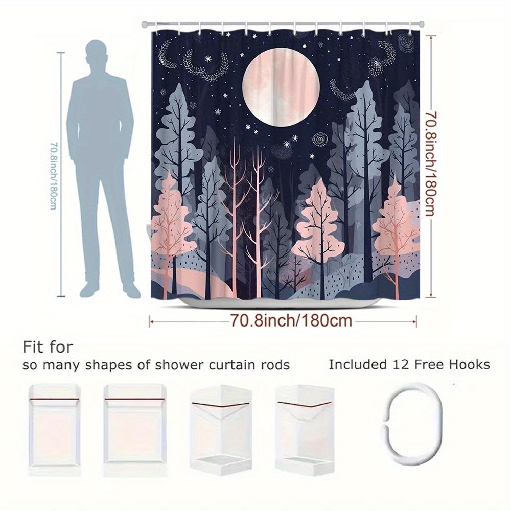 1 pièce Rideau de douche Forêt au clair de lune avec motif paysage d'arbres, Ajoute une ambiance mystérieuse à votre salle de bain, 70. 8X70. 8 pouces