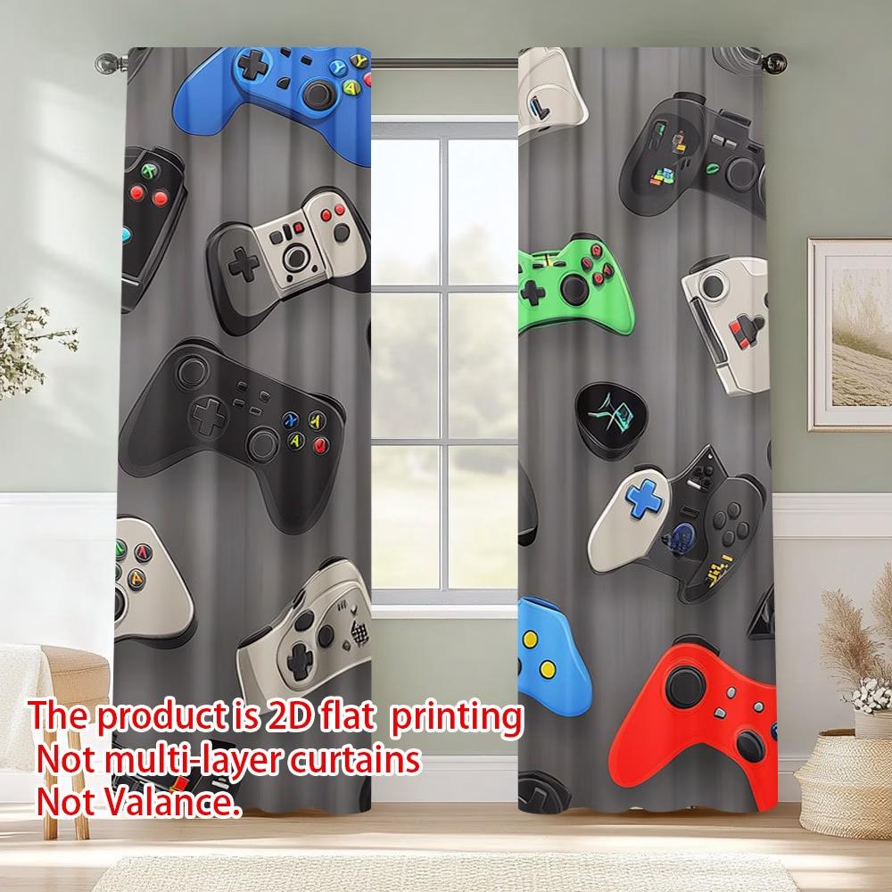 2PCS Digital Printed Curtains, Colorful Game Controllers Gaming Pattern, Window Curtains for Living Room Bedroom Home Decoration
