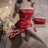 Roselike Sexy Velvet Strapless Lingerie Pajamas Christmas Role Play Costume Set 3837