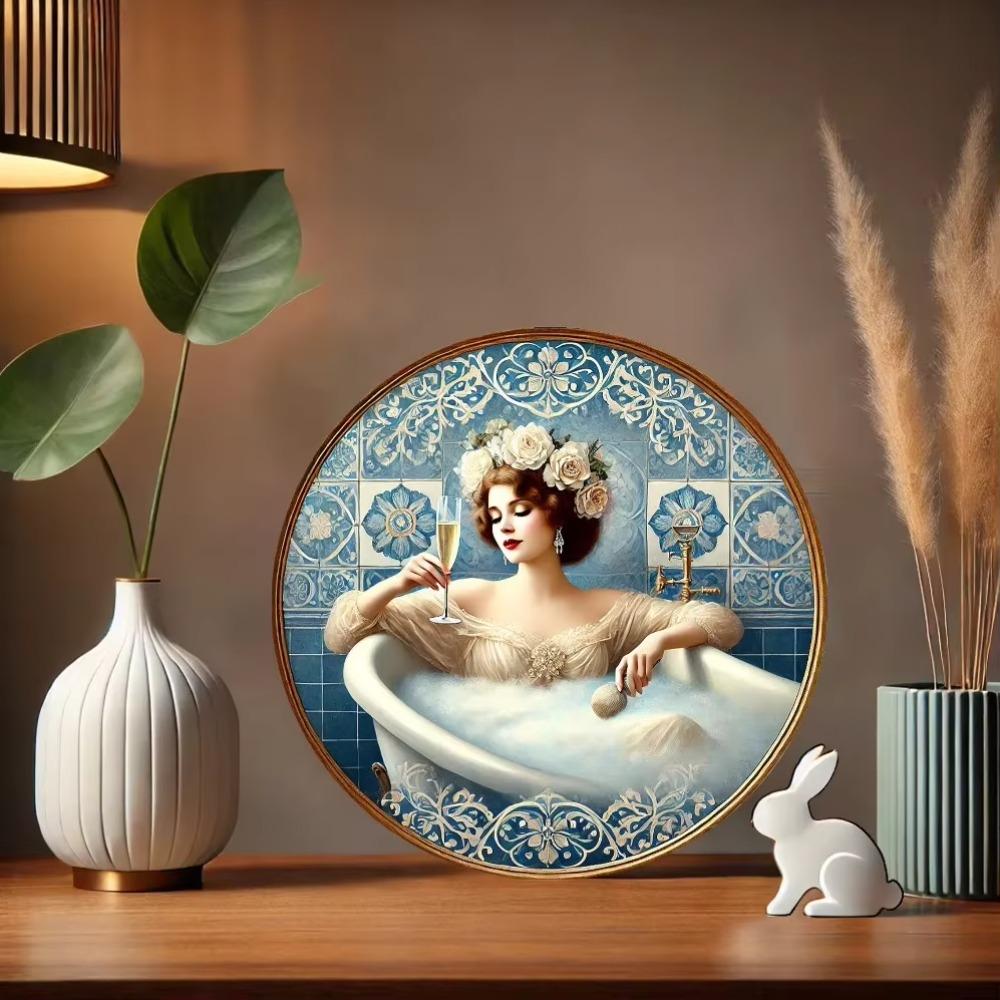 Vintage Tin Sign Elegant Lady Bath Champagne Metal Wall Art Home Bar Decor