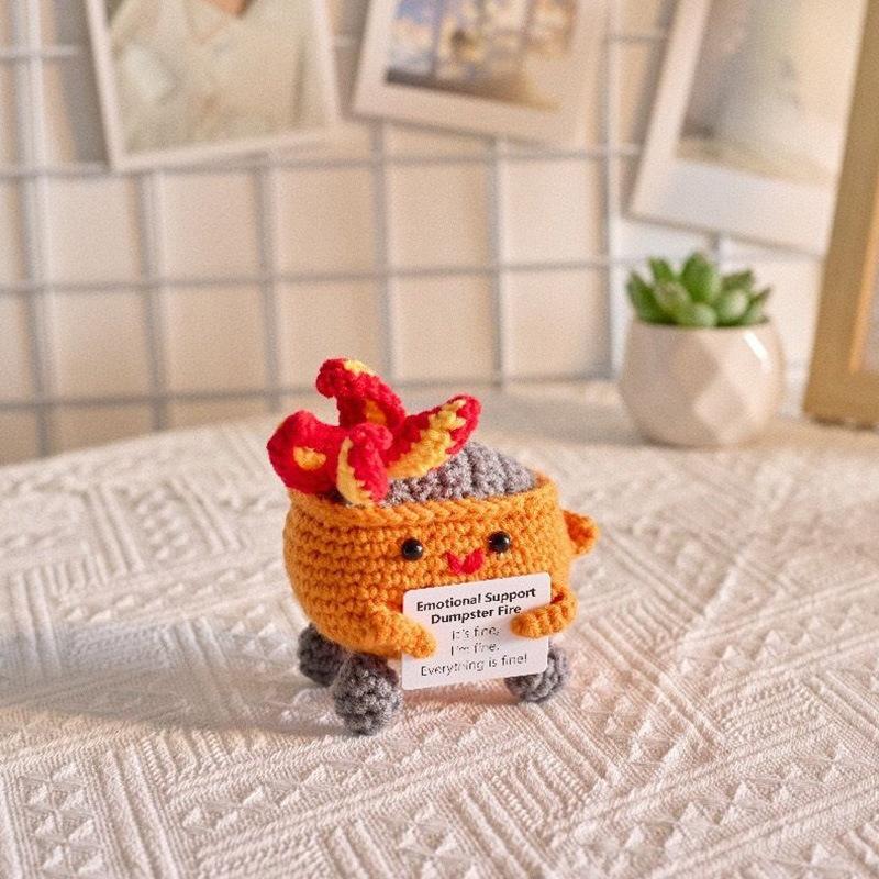 Funny Crochet Emotional Support Cloud Doll With Card Desktop Ornament Handmade Knitted Cake Dolls Christmas Gifts Home Decor