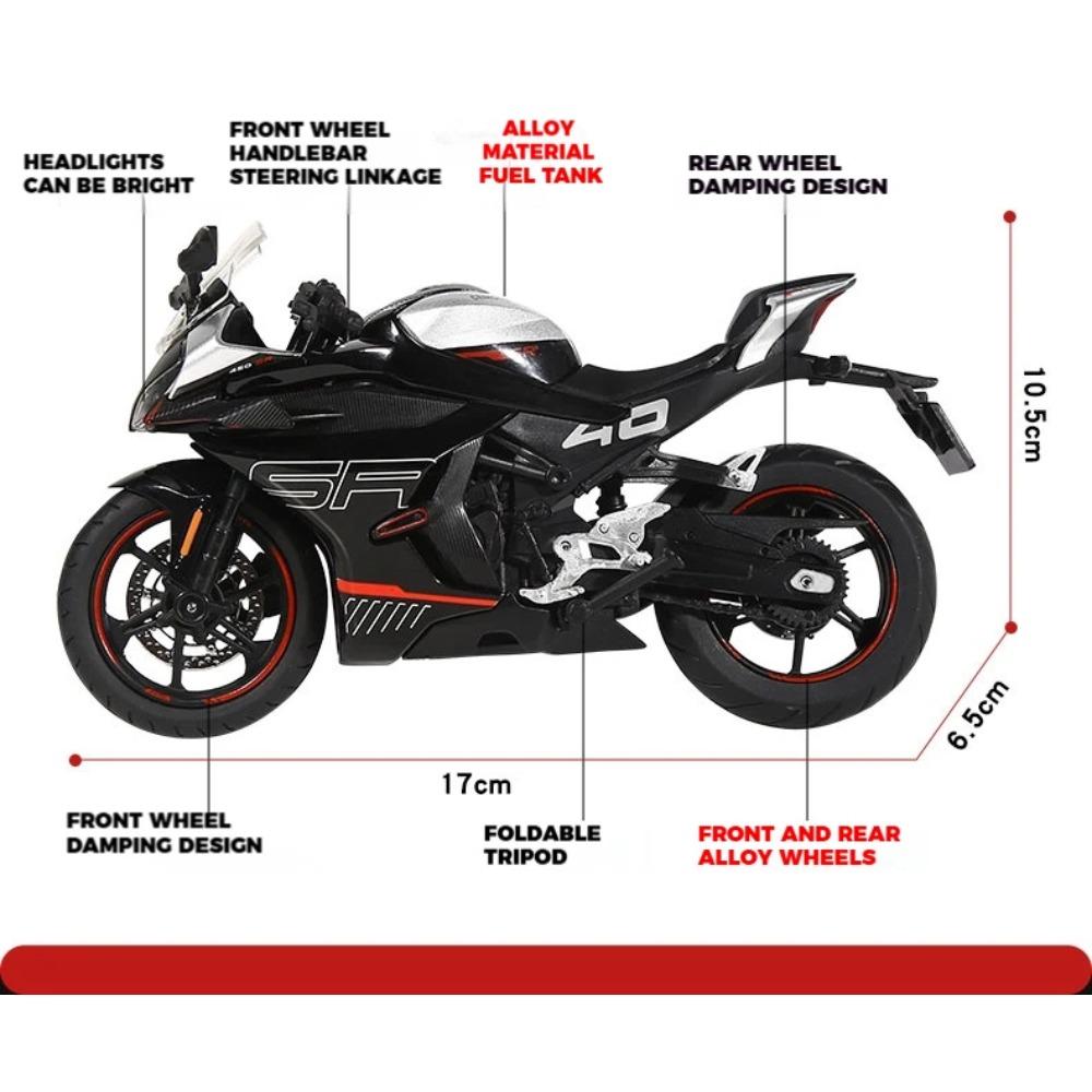 1/12 CFMOTO 450SR RACE REPLICA Alloy Die Cast Motorcycle Model Vehicle Collection Sound & Light Off Road Autocycle Toys Car Boy