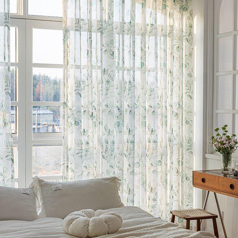 Perdea de tifon pastorală franceză, opacă la lumină, perdea verde, fir perdea, perdea de ușă, perdea despărțitoare