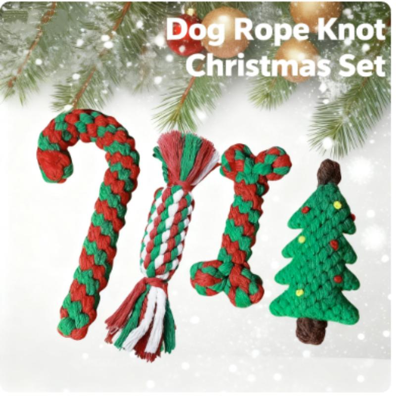 Dog Squeakey Chew Toys Christmas Cotton Ropes Knot Molar Bite Toy Funny Cute Puppies Cat Interactive Toy Xmas Gift Pets Supplie