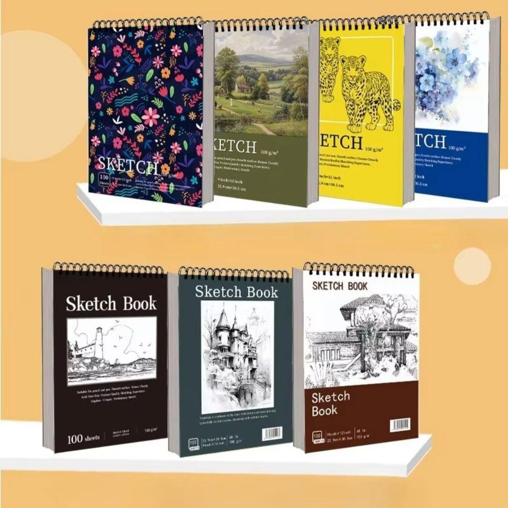100 Sheets Spiral Bound Artist Sketchbook Perforated Pages Sketching Notebook  Crayon Drawing