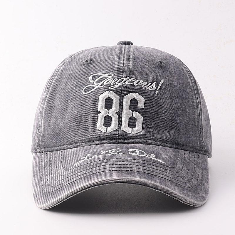 Embroidery washed denim blue baseball cap women's wide brim shows small face big head circumference hard top cap
