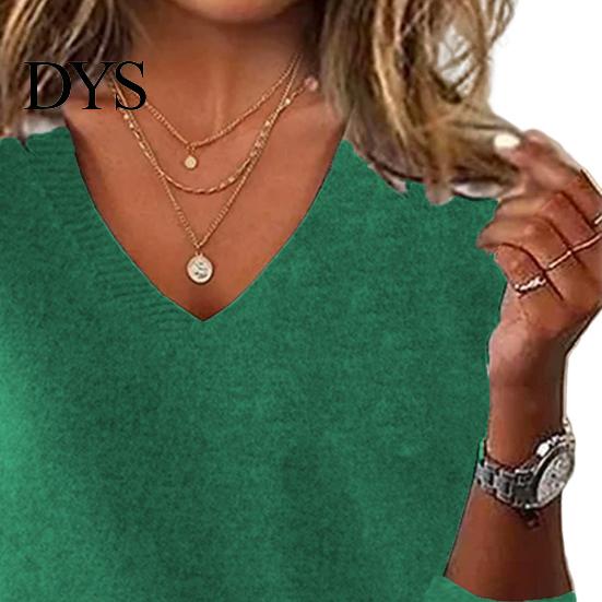 Casual Losse Pasvorm Trui Dames V-hals Lange Mouw Geribbelde Rand Pullover Elastische Viscose Gebreide Tops Chic Dagelijks Gebruik