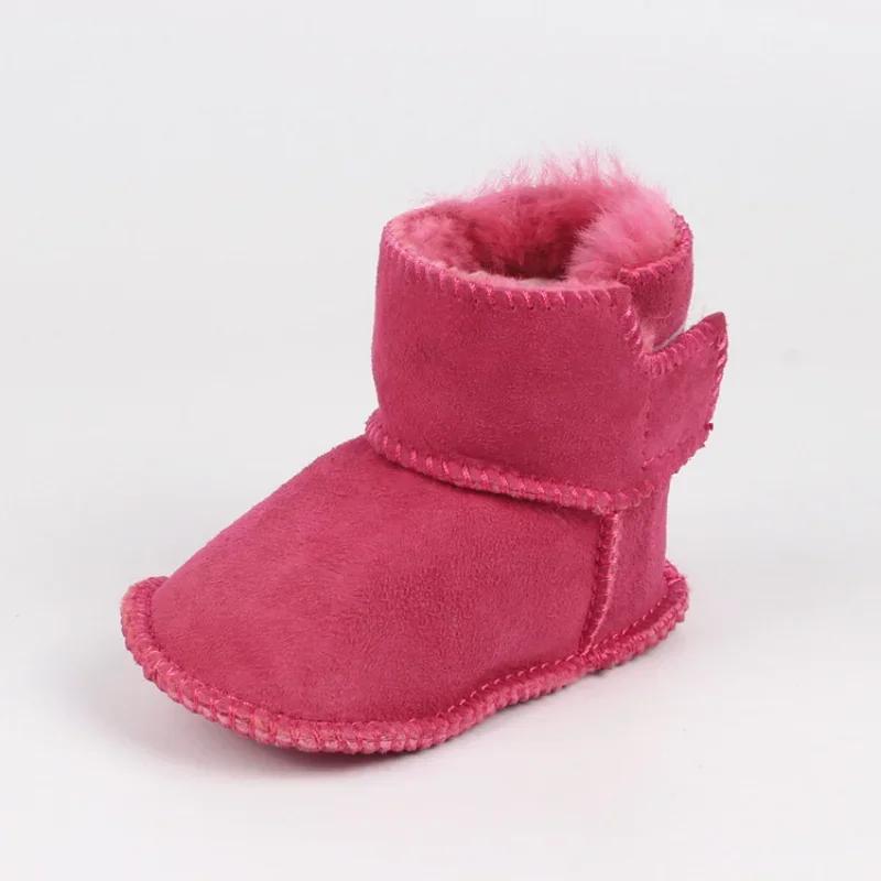 HoneyCherry Winter Baby Sheepskin Fur Snow Boots Baby Soft Soled Warm Toddler Boots