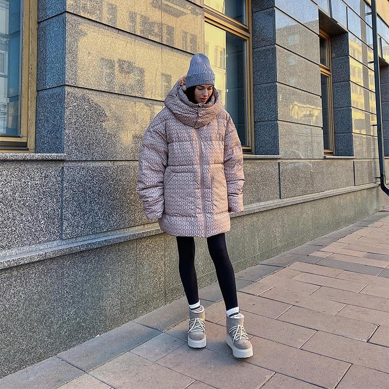 2025 Womens Long Hooded Quilted Puffer Coat Winter Warm Thick Printed Casual Streetwear