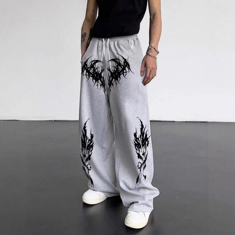 Unisex Gothic Y2K Printed Track Pants Loose Fit Drawstring Wide Leg Sweatpants