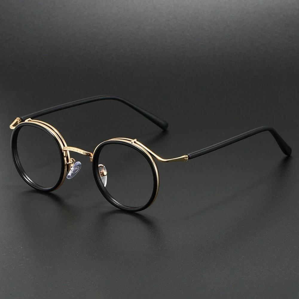 Retro Markendesign Luxuriöser Runder Rahmen Brillenfassung für Männer Frauen Ultraleicht Edelstahllegierung Blaulichtfilterbrille