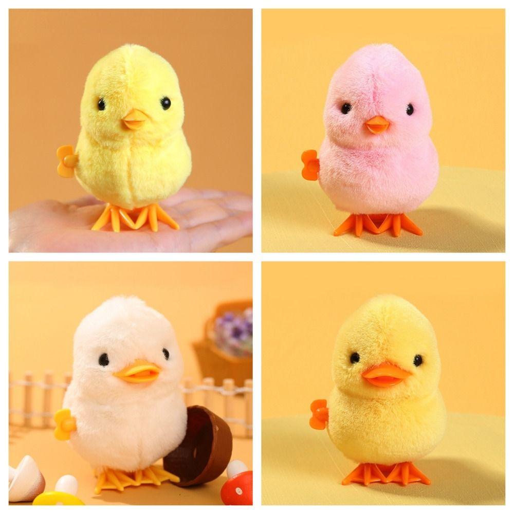 Plush Clockwork Spring Chicken Toy Cute Guide Baby Crawling Toy Duck Wind Up Jumping Toy  Cat Toy