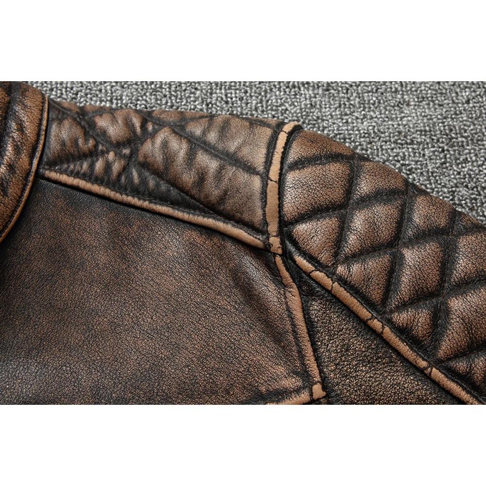 Chinesische Größe Vintage Männer Lederjacke dick 100% echtes Rindsleder Bikerjacke Slim Fit Männer Motorradmantel Herbst asiatische Größe S-5XL M419