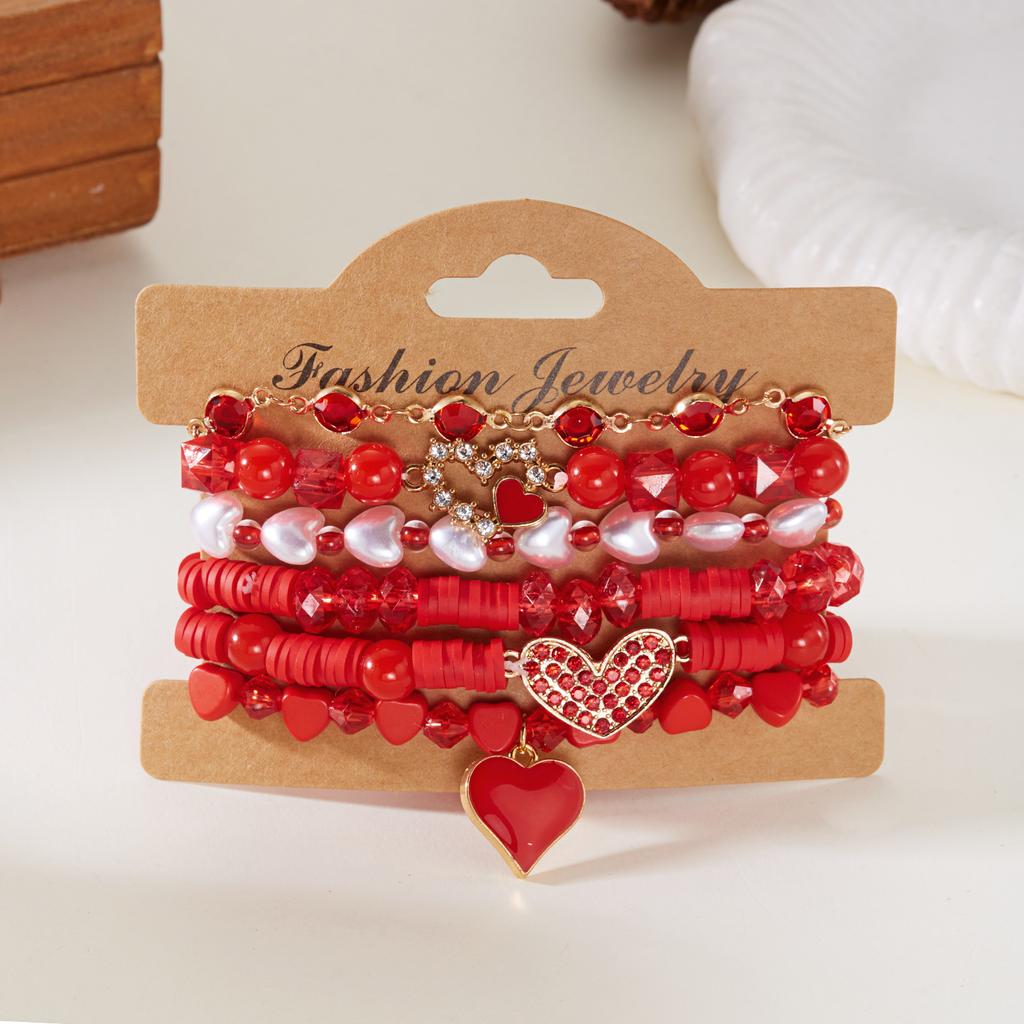 New Trendy Valentine's Day Bracelets Set for Women Romantic Soft Ceramic Acrylic Beads Letter Chain Bracelet Bangle Jewelry Gift