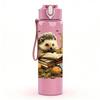 1PC Hedgehog Autumn Leaf Scene Print 750ml Color Plastic Sports Water Bottle Leakproof Flip Straw Lid Suitable for Sports Office Home Use