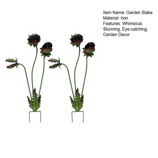 2 Pcs Whimsical Metal Carnivorous Plant Garden Stakes, 25-Inch Large Venus Flytrap Sculpture, Rust-Resistant Outdoor Yard Art for Patio, Flower Bed,